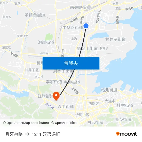 月牙泉路 to 1211 汉语课听 map