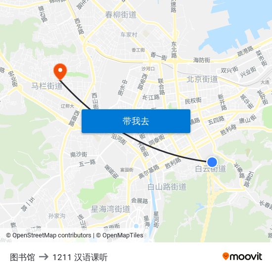 图书馆 to 1211 汉语课听 map