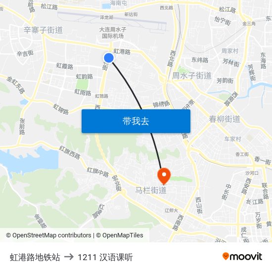 虹港路地铁站 to 1211 汉语课听 map
