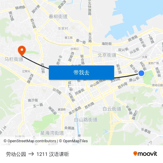 劳动公园 to 1211 汉语课听 map