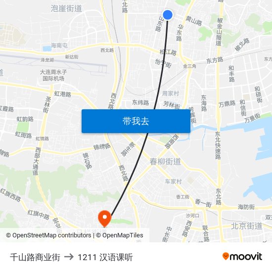 千山路商业街 to 1211 汉语课听 map