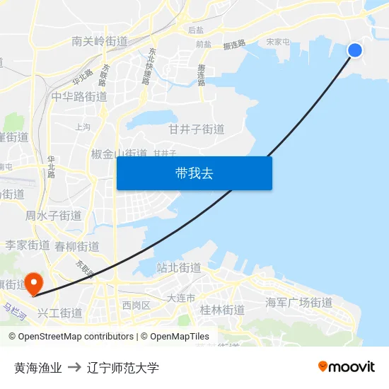黄海渔业 to 辽宁师范大学 map