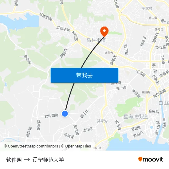 软件园 to 辽宁师范大学 map