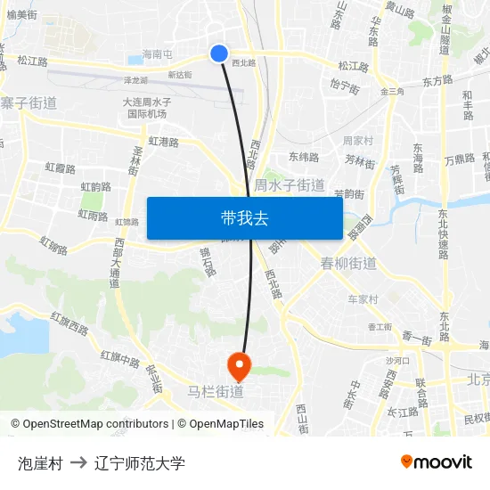 泡崖村 to 辽宁师范大学 map