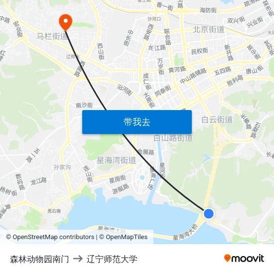 森林动物园南门 to 辽宁师范大学 map