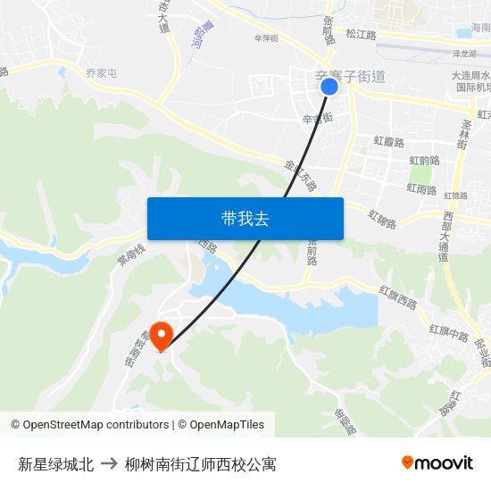 新星绿城北 to 柳树南街辽师西校公寓 map
