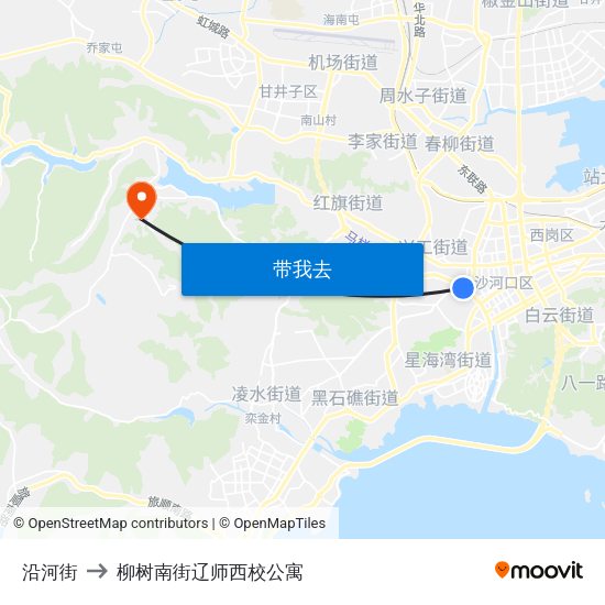 沿河街 to 柳树南街辽师西校公寓 map