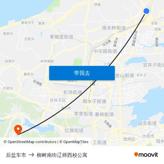 后盐车市 to 柳树南街辽师西校公寓 map