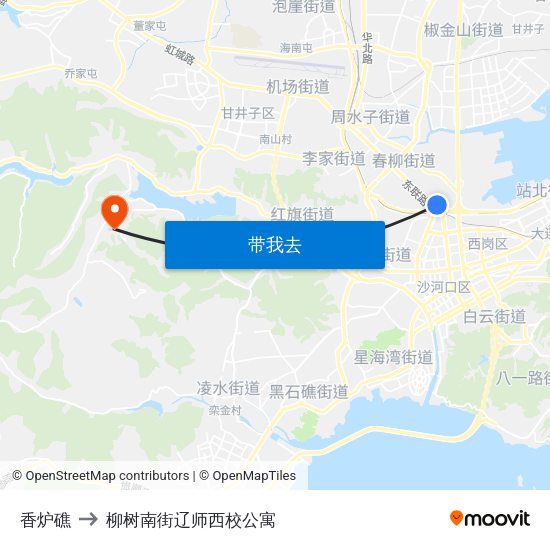 香炉礁 to 柳树南街辽师西校公寓 map