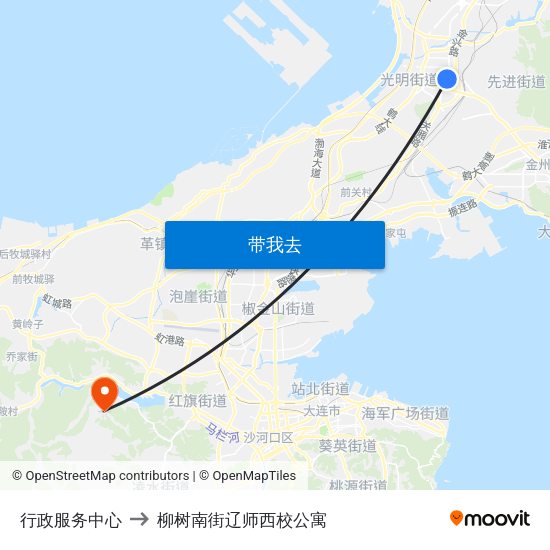 行政服务中心 to 柳树南街辽师西校公寓 map