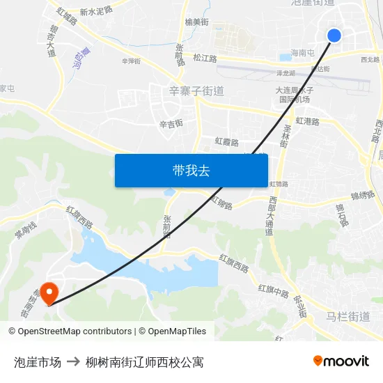 泡崖市场 to 柳树南街辽师西校公寓 map