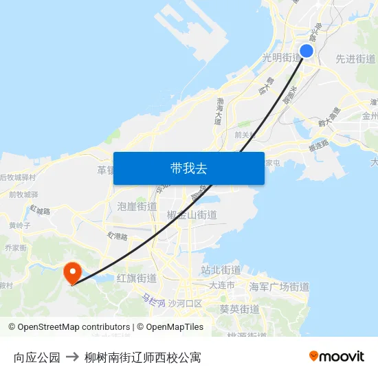 向应公园 to 柳树南街辽师西校公寓 map