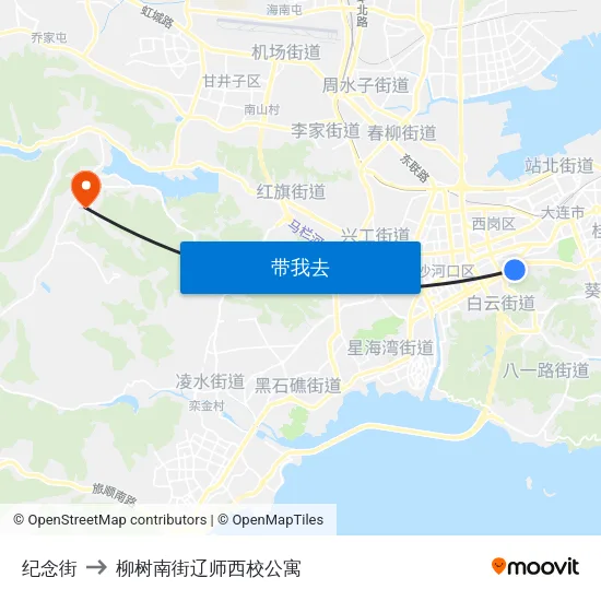 纪念街 to 柳树南街辽师西校公寓 map