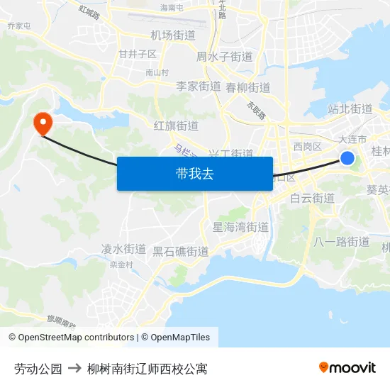 劳动公园 to 柳树南街辽师西校公寓 map
