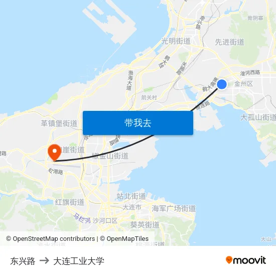 东兴路 to 大连工业大学 map