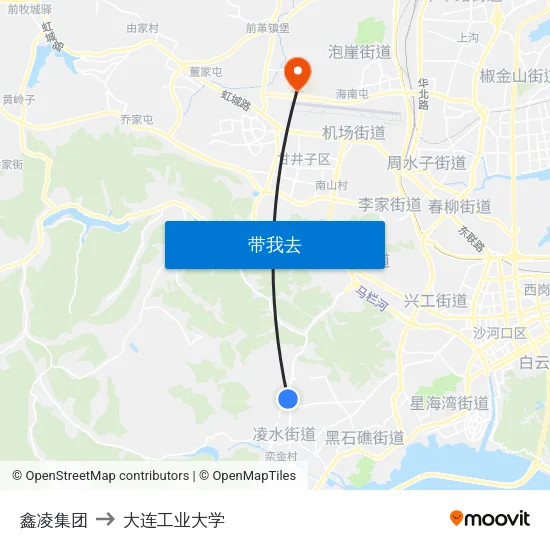 鑫凌集团 to 大连工业大学 map