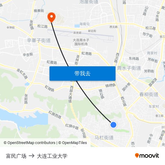 富民广场 to 大连工业大学 map