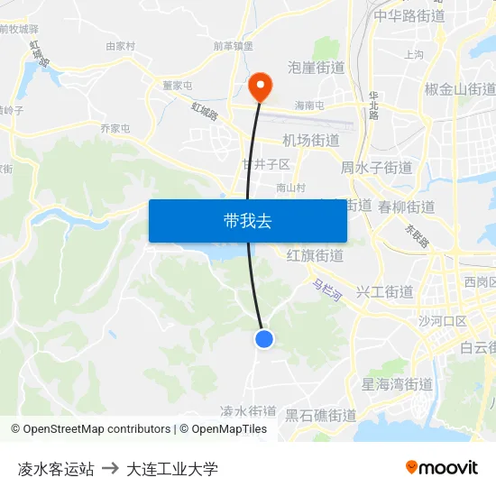凌水客运站 to 大连工业大学 map