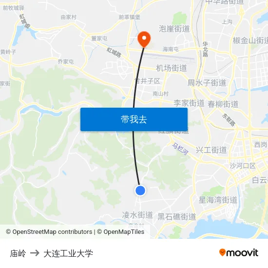 庙岭 to 大连工业大学 map