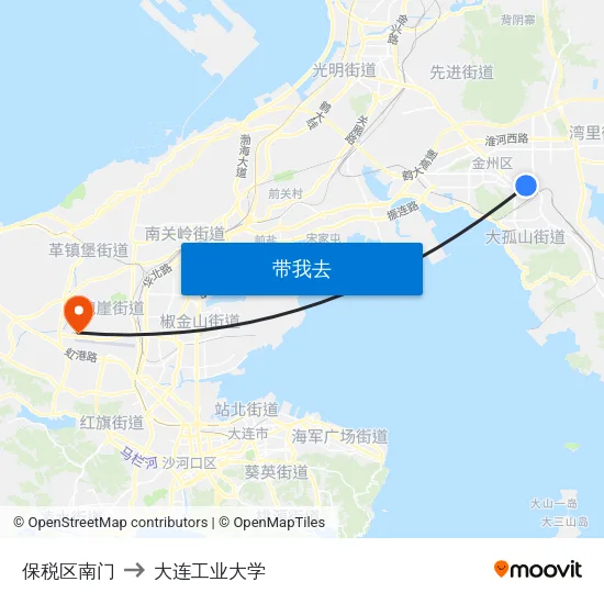 保税区南门 to 大连工业大学 map