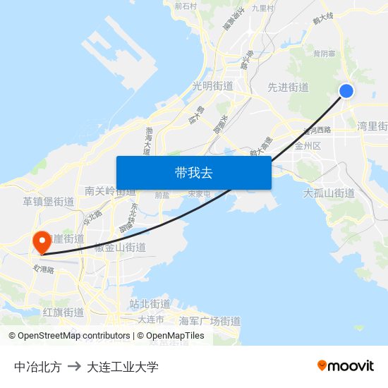 中冶北方 to 大连工业大学 map