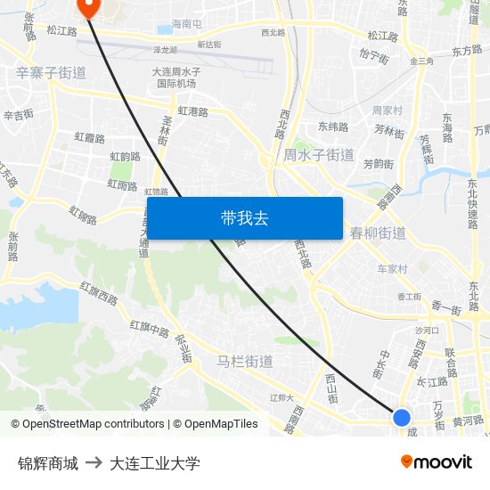 锦辉商城 to 大连工业大学 map