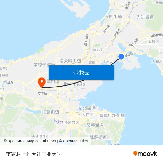李家村 to 大连工业大学 map