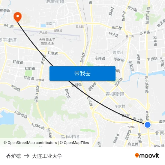 香炉礁 to 大连工业大学 map