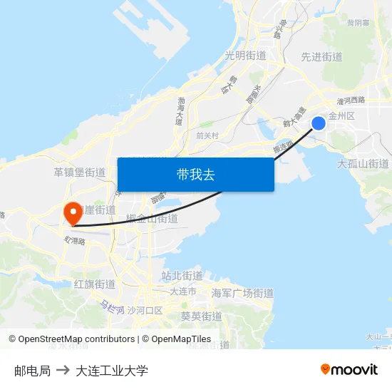 邮电局 to 大连工业大学 map
