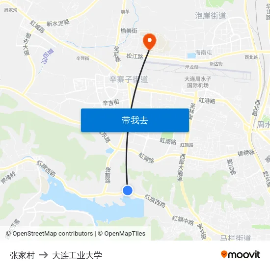 张家村 to 大连工业大学 map