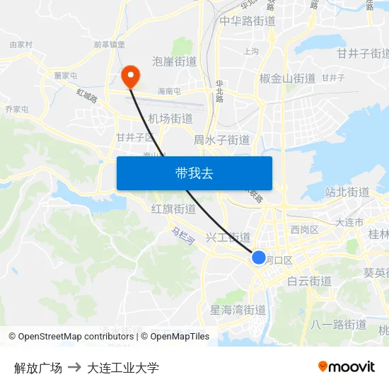 解放广场 to 大连工业大学 map