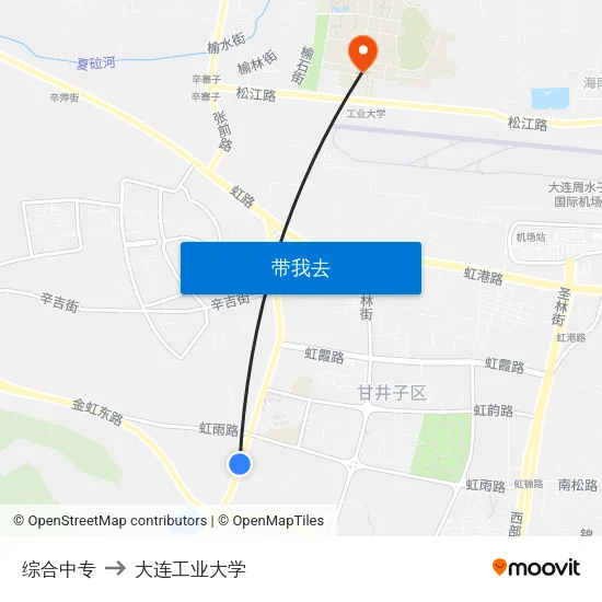 综合中专 to 大连工业大学 map