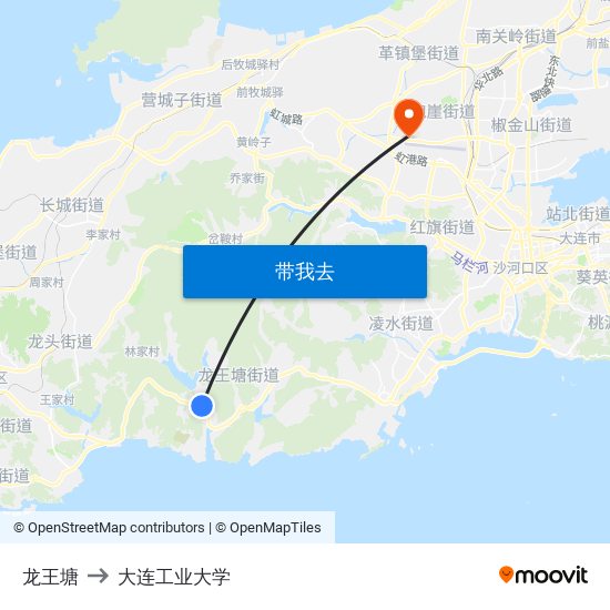 龙王塘 to 大连工业大学 map