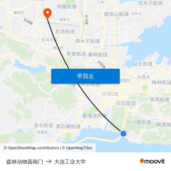 森林动物园南门 to 大连工业大学 map
