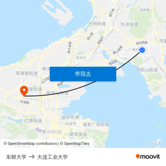 东财大学 to 大连工业大学 map