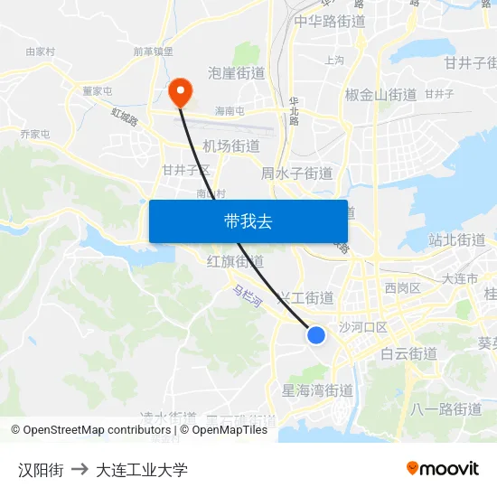 汉阳街 to 大连工业大学 map