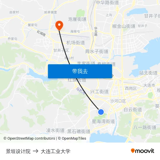 景垣设计院 to 大连工业大学 map
