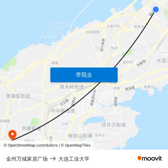 金州万城家居广场 to 大连工业大学 map