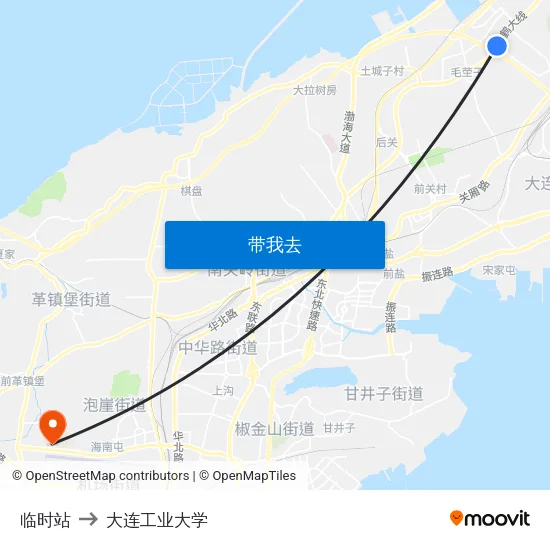 临时站 to 大连工业大学 map