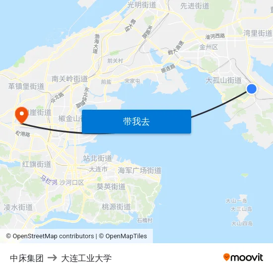 中床集团 to 大连工业大学 map
