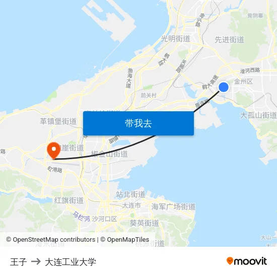 王子 to 大连工业大学 map