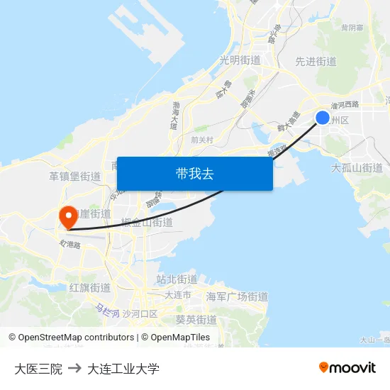 大医三院 to 大连工业大学 map