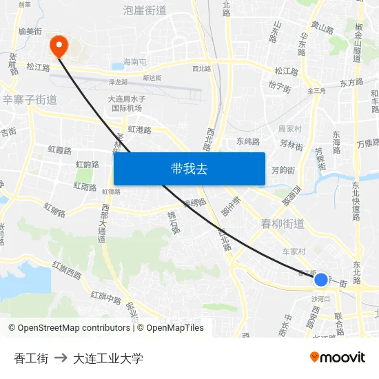 香工街 to 大连工业大学 map