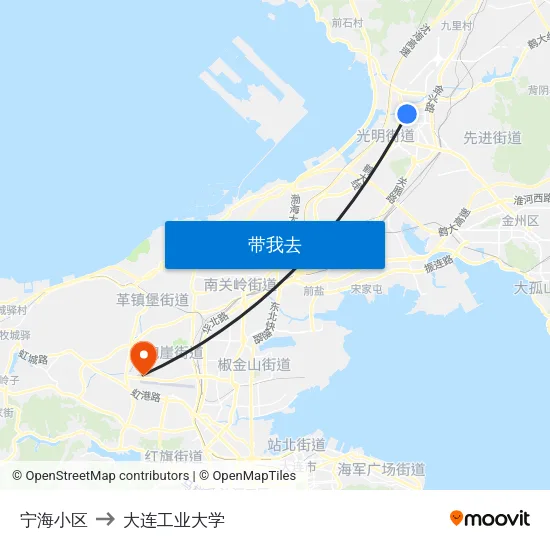 宁海小区 to 大连工业大学 map