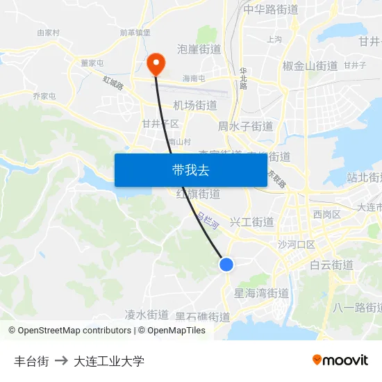 丰台街 to 大连工业大学 map