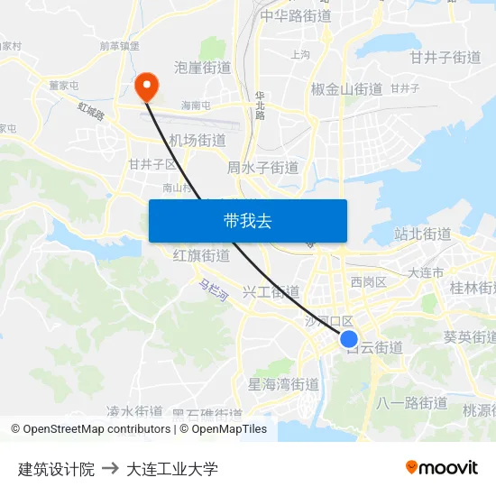 建筑设计院 to 大连工业大学 map