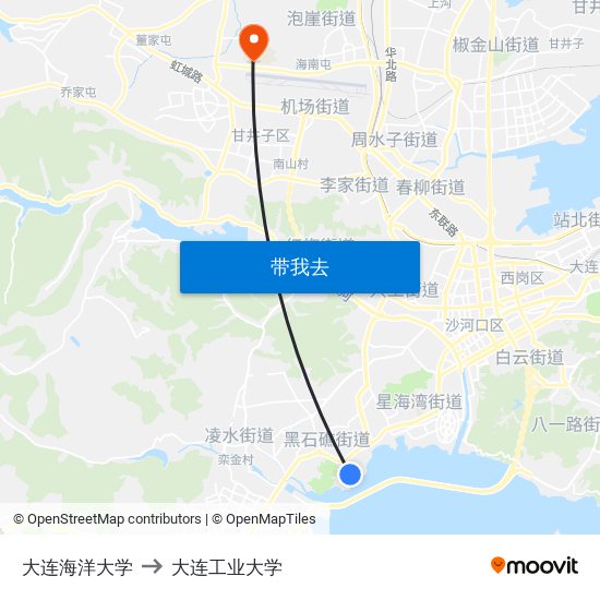 大连海洋大学 to 大连工业大学 map
