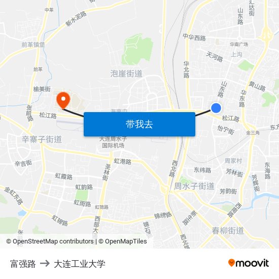 富强路 to 大连工业大学 map