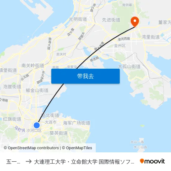 五一广场 to 大連理工大学・立命館大学 国際情報ソフトウェア学部 map