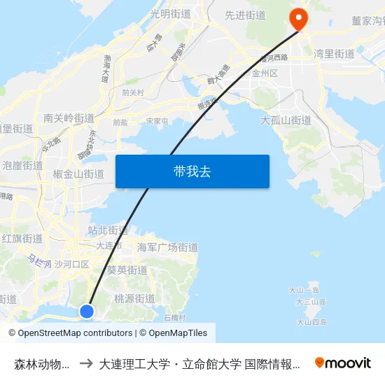 森林动物园南门 to 大連理工大学・立命館大学 国際情報ソフトウェア学部 map